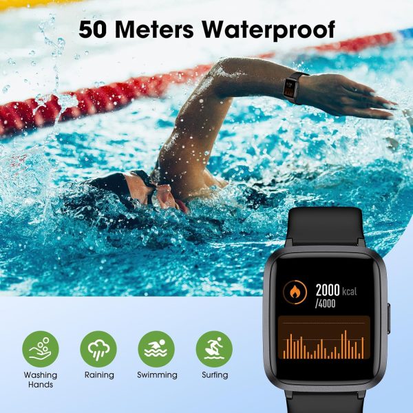 Fitness Tracker Watch with Heart Rate Monitor, Large Screen Activity Tracker with Pedometer, Sleep Monitor, Calories & Step Counter, 5ATM Waterproof Smart Watch for Women Men Fitness Watch for Sports - Image 2