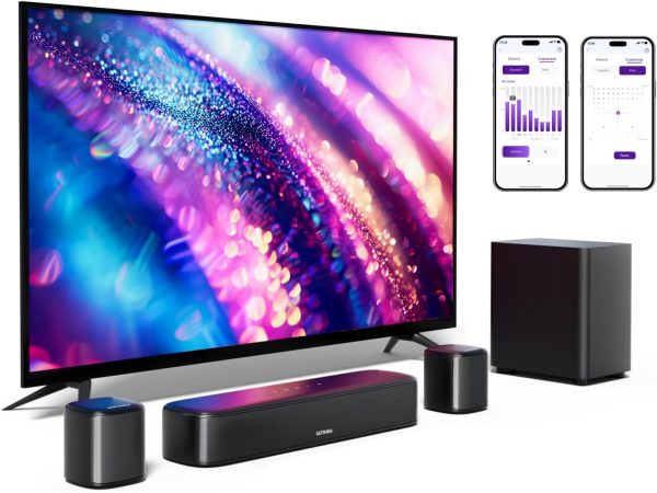 ULTIMEA 5.1 Sound Bar with Virtual Surround Sound System for TV, Sound Bar for Smart TV with 2 Surround Speakers for Home Theater, App Control, Wired Subwoofer, Peak Power 250W, Opt/AUX/BT, Aura A30