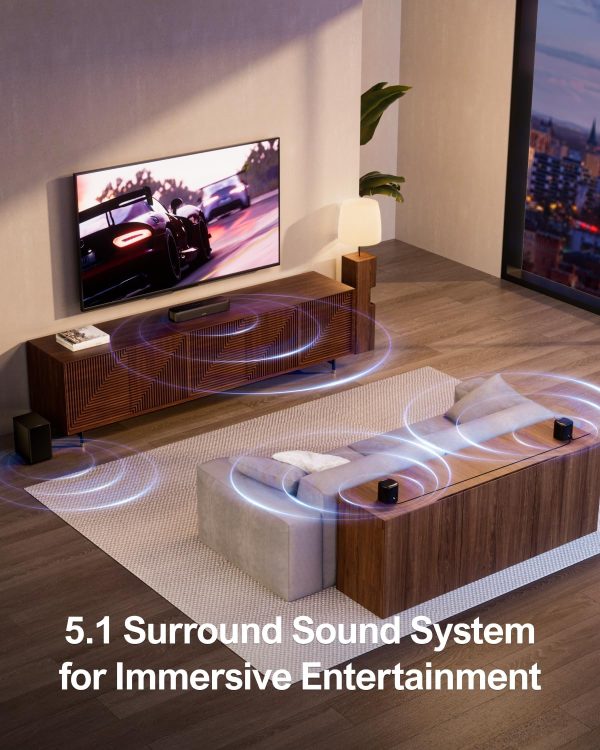 ULTIMEA 5.1 Sound Bar with Virtual Surround Sound System for TV, Sound Bar for Smart TV with 2 Surround Speakers for Home Theater, App Control, Wired Subwoofer, Peak Power 250W, Opt/AUX/BT, Aura A30 - Image 2